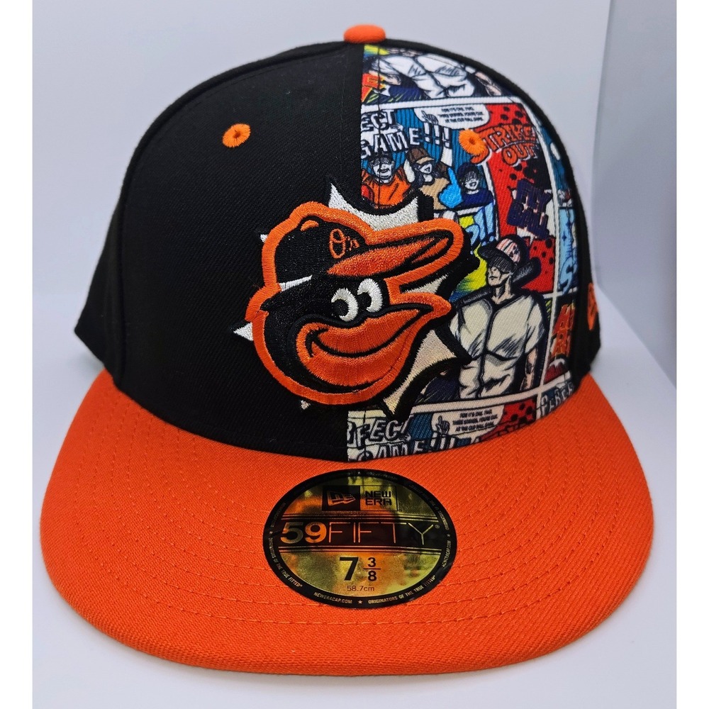 Baltimore Orioles New Era 59FIFTY Comic Graphic Fitted Hat 7 3/8 Black Orange